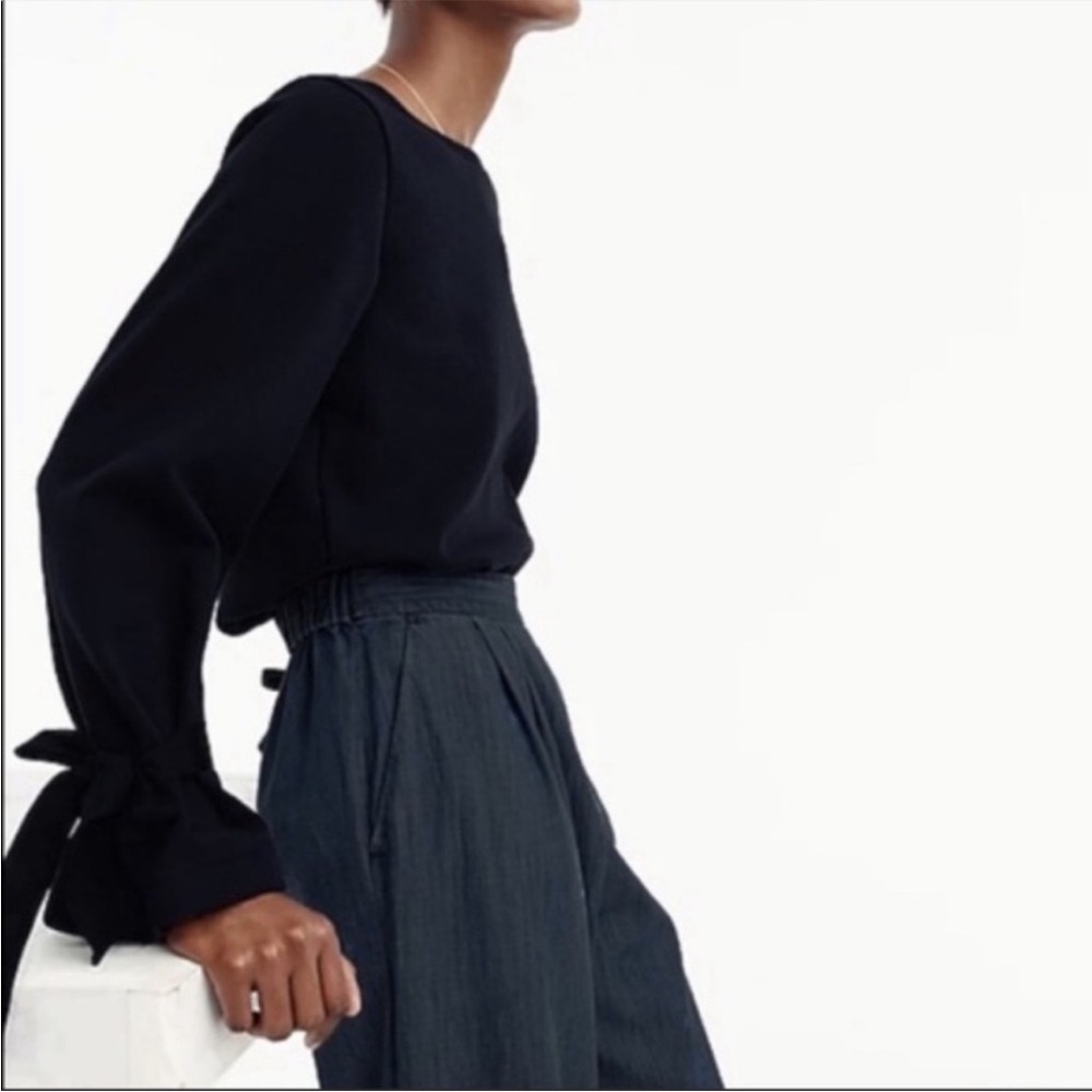 J.Crew Tie Bell Sleeve Sweatshirt Top Style Black M